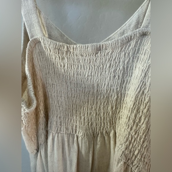 Lucky Brand Cream Linen Blend Button Front Midi Dress Size M Pockets Tie Waist - Picture 4 of 9